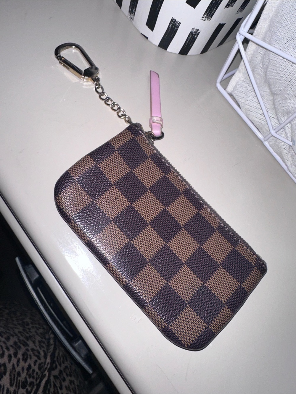 Daisy Rose Brown Checkered Zip Key Pouch